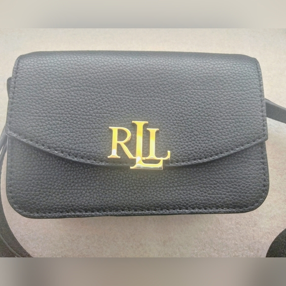Ralph Lauren Handbags - Ralph Lauren Gold Logo Black Leather Bag